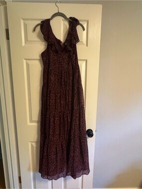 Chelsea28 Ruffle Maxi Dress Burgundy Floral Size Large | Worn Once | EUC